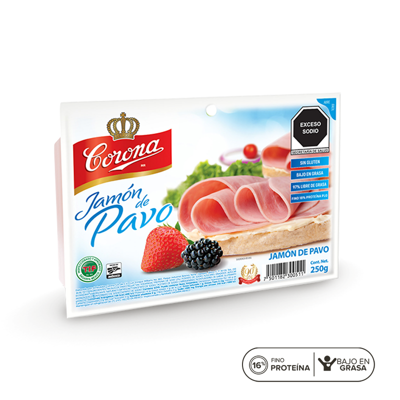 Jamón de Pavo Rebanado Corona 250grs.